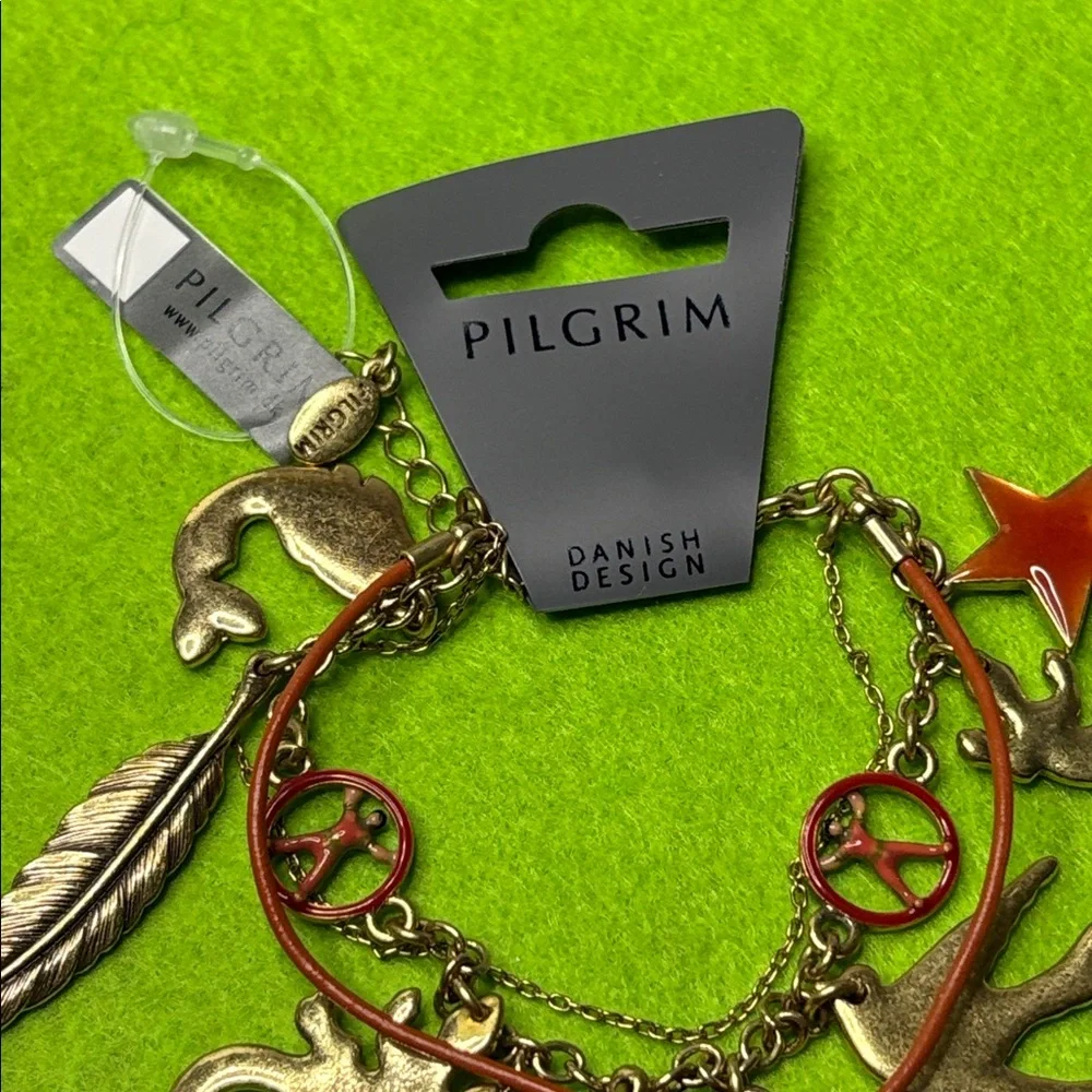 Pilgrim Gold Tone and Red Charm Bracelet